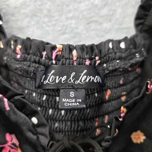 For Love And Lemons Camellia Black Floral Crop Top Size Small - Picture 4 of 7